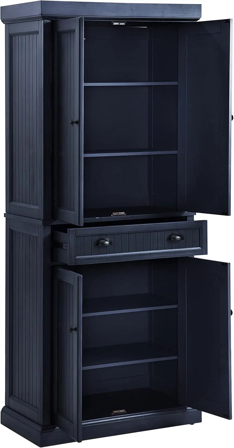 Crosley Furniture Seaside Coastal Pantry Storage Cabinet with Shelves, Kitchen, Dining, or Laundry Room, Distressed Navy