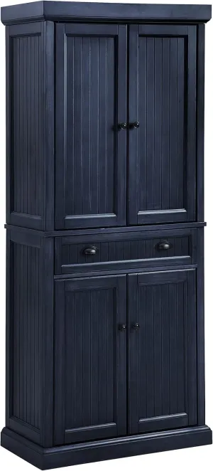 Crosley Furniture Seaside Coastal Pantry Storage Cabinet with Shelves, Kitchen, Dining, or Laundry Room, Distressed Navy