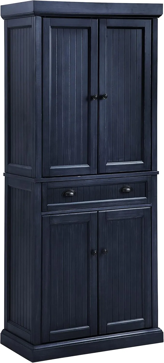 Crosley Furniture Seaside Coastal Pantry Storage Cabinet with Shelves, Kitchen, Dining, or Laundry Room, Distressed Navy