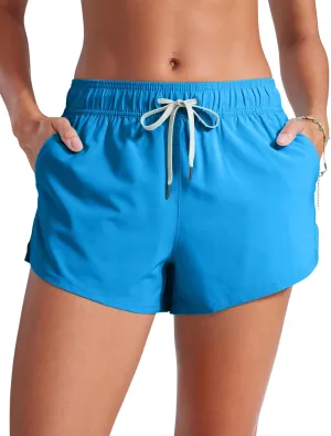 CRZ YOGA Womens 3" Mid Waisted Swim Board Shorts Side Splits Swimming Bottoms Quick Dry Beach Swimsuit with Liner Pockets