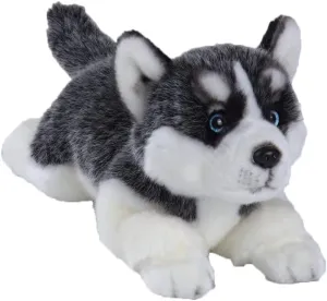CU-MATE 15.7'' Siberian Husky Stuffed Dog Animal Simulation-Realistic & Lifelike Soft Handmade Lying Dog Plush Toy Puppy -Present Gift for Boys and Girls