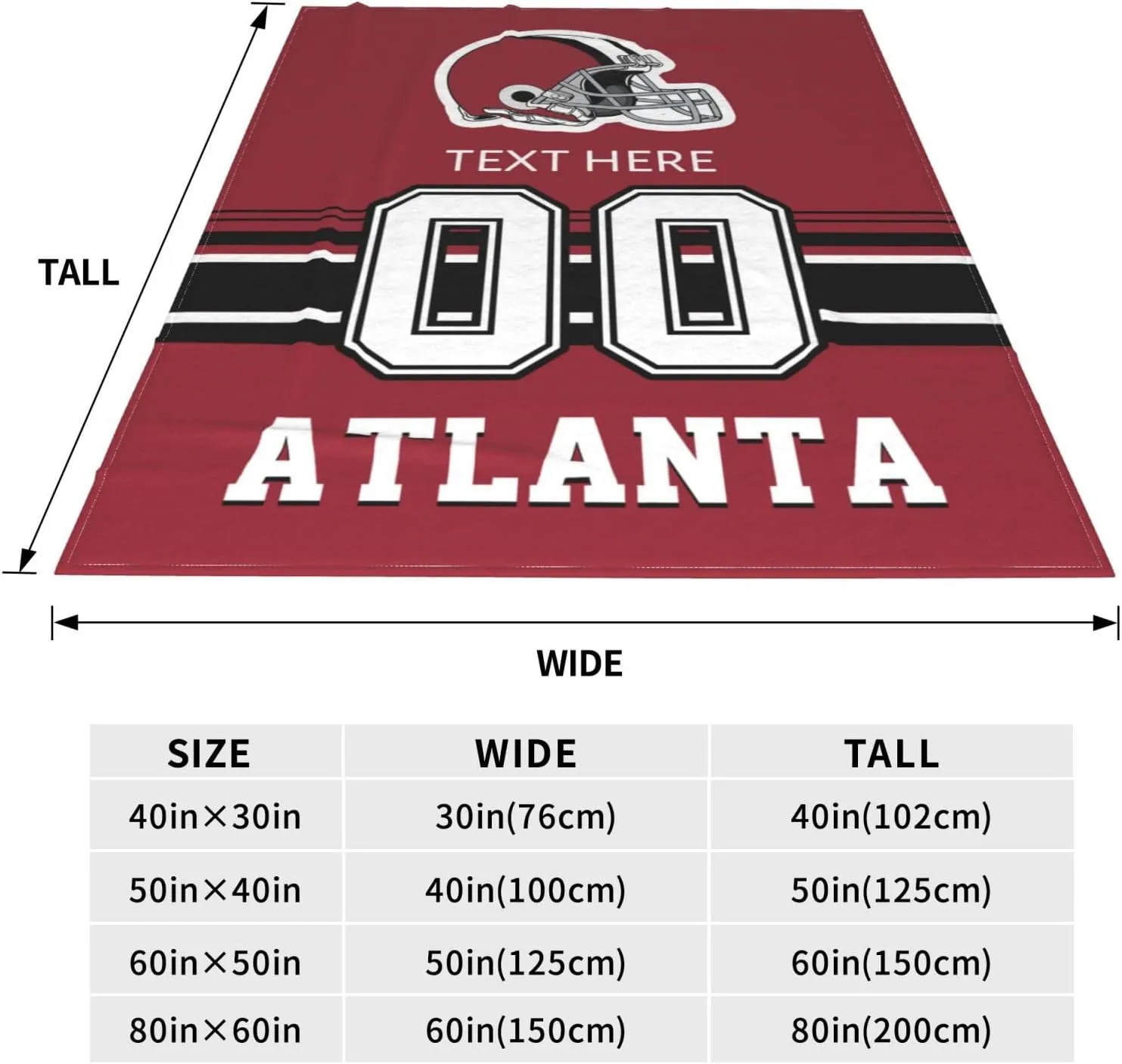 Custom Atlanta Throw Blanket for Football Fans Personalized Football Style Blanket Customized Any Name and Number Throw Blankets Gifts for Men Women