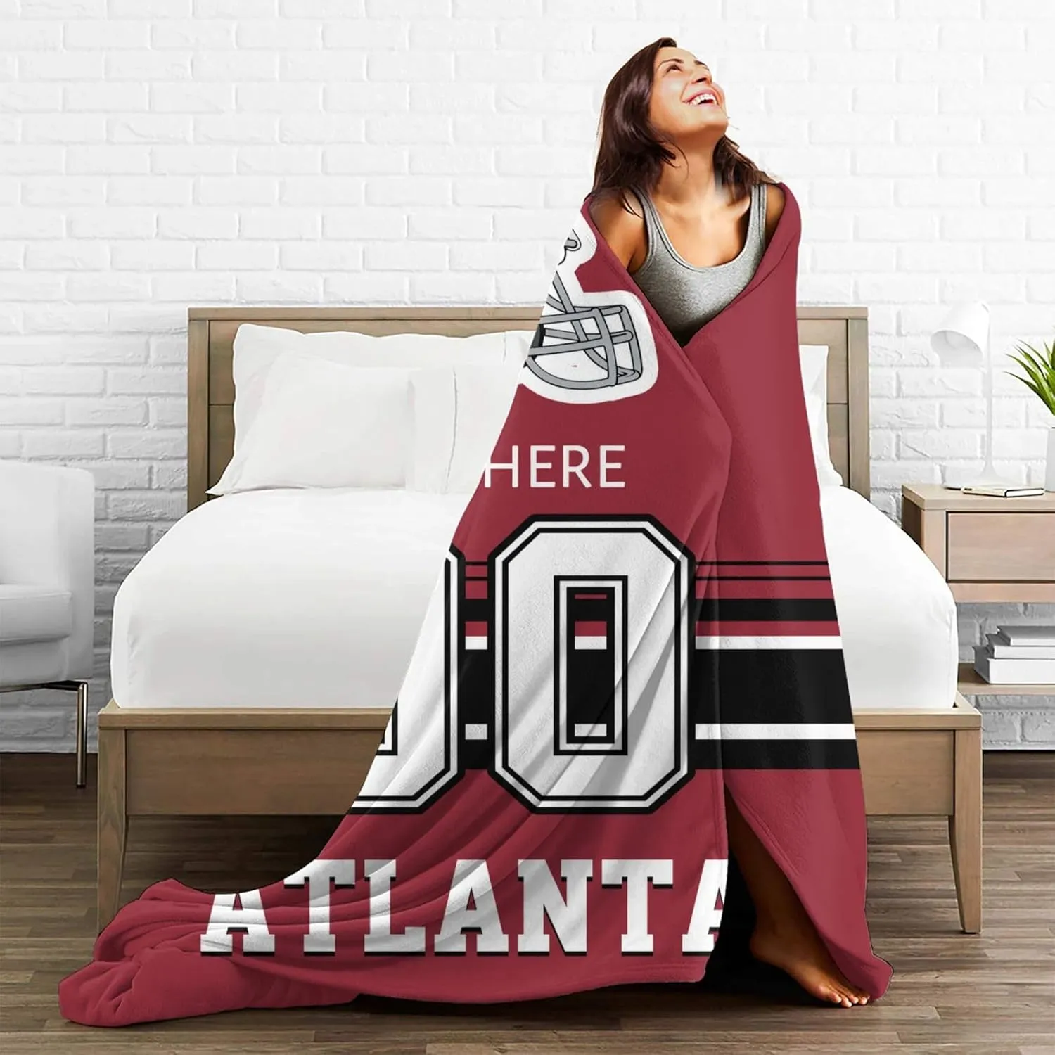 Custom Atlanta Throw Blanket for Football Fans Personalized Football Style Blanket Customized Any Name and Number Throw Blankets Gifts for Men Women
