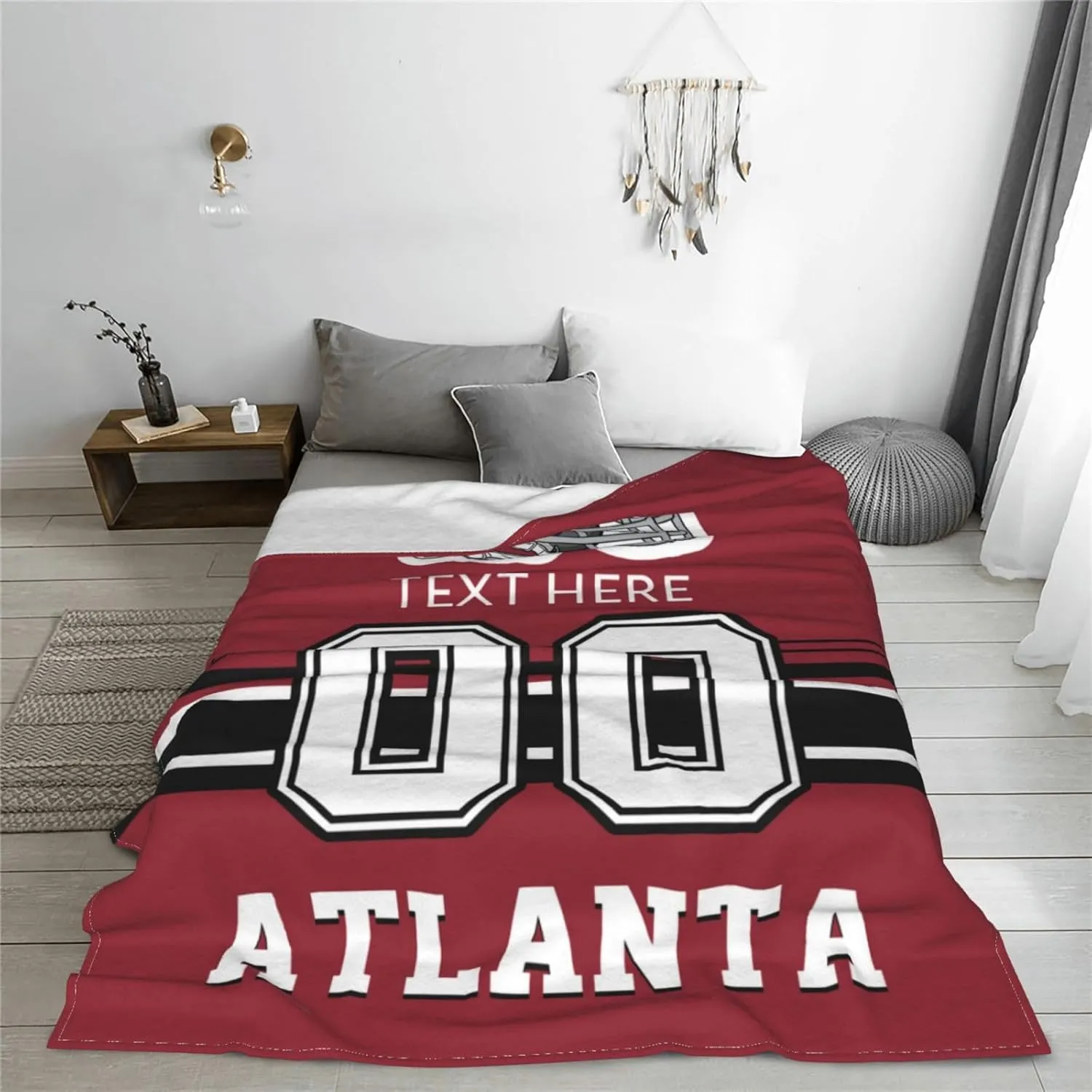 Custom Atlanta Throw Blanket for Football Fans Personalized Football Style Blanket Customized Any Name and Number Throw Blankets Gifts for Men Women