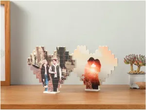 Custom Heart Building Brick Photo with Stand, Personalized I Love You Block Puzzles Figures Frame with Picture, Building Block for Couples Boyfriend