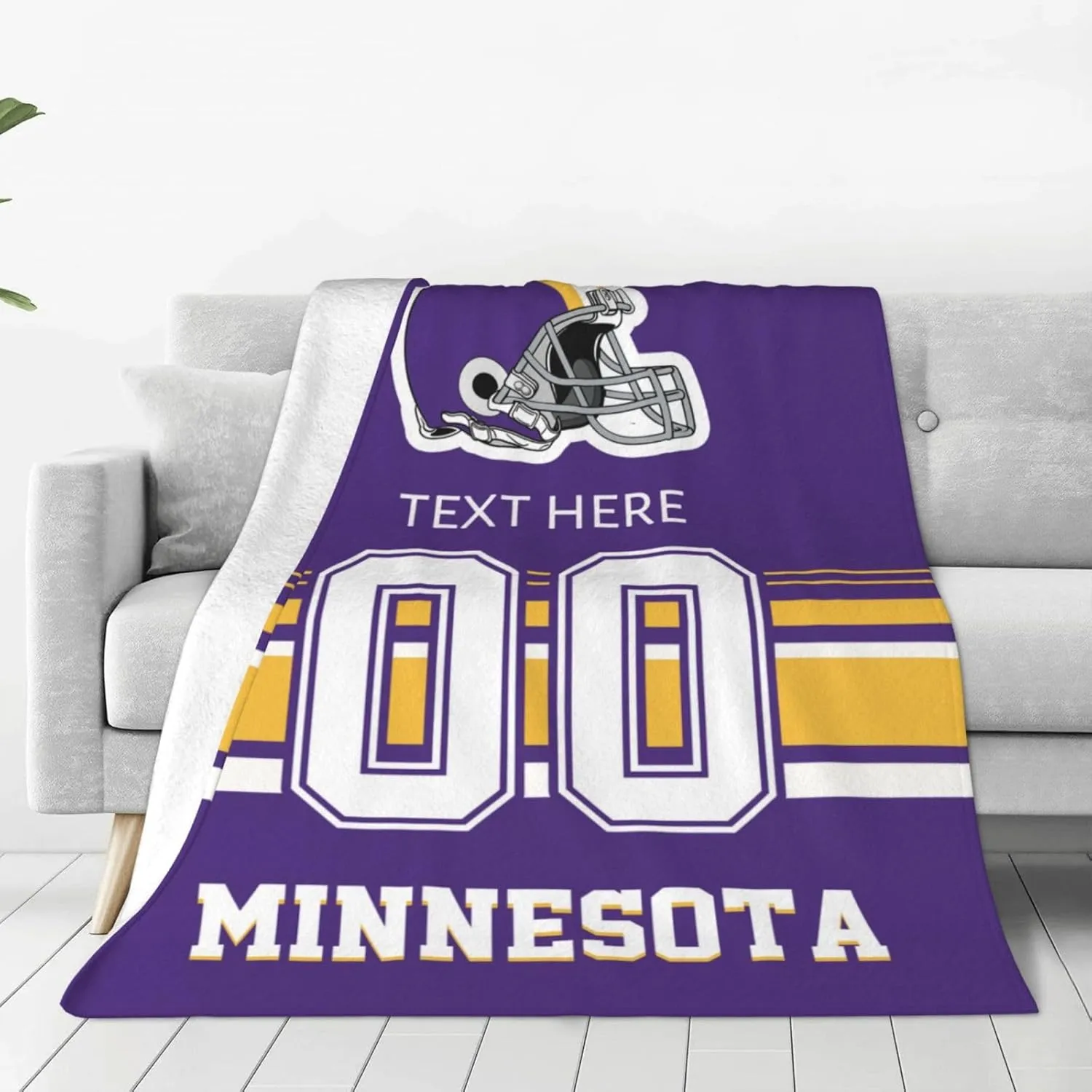 Custom Minnesota Throw Blanket for Football Fans Personalized Football Style Blanket Customized Any Name and Number Throw Blankets Gifts for Men Women