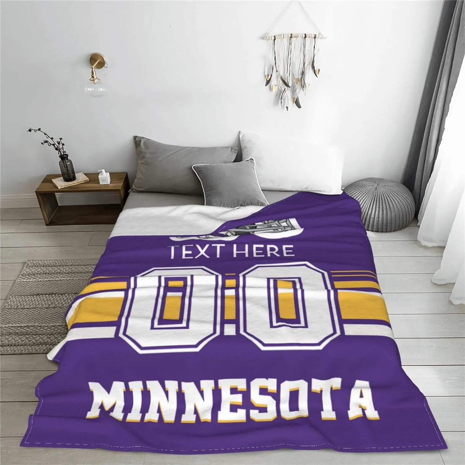 Custom Minnesota Throw Blanket for Football Fans Personalized Football Style Blanket Customized Any Name and Number Throw Blankets Gifts for Men Women