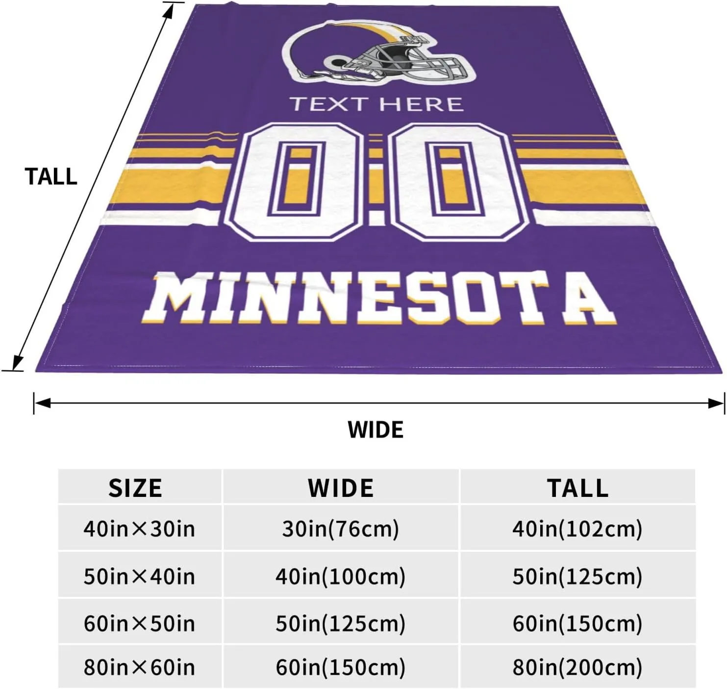 Custom Minnesota Throw Blanket for Football Fans Personalized Football Style Blanket Customized Any Name and Number Throw Blankets Gifts for Men Women