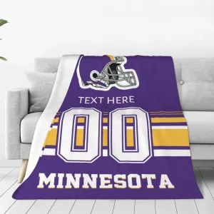 Custom Minnesota Throw Blanket for Football Fans Personalized Football Style Blanket Customized Any Name and Number Throw Blankets Gifts for Men Women