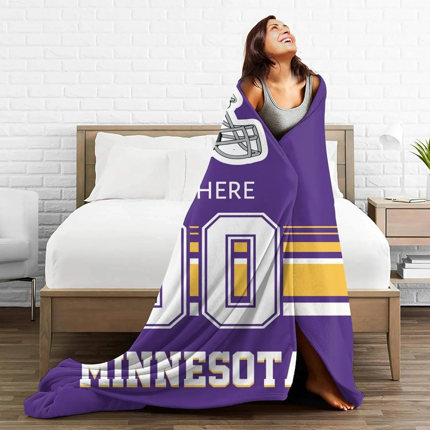 Custom Minnesota Throw Blanket for Football Fans Personalized Football Style Blanket Customized Any Name and Number Throw Blankets Gifts for Men Women