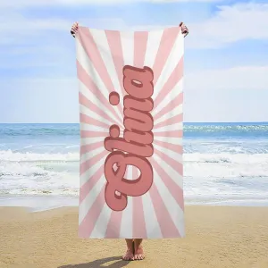 Custom Pink Retro 70's Style Beach Towels for Kids Girls Gift Customized RETRO Style Swim Towel Designer Fast Drying Stripe Swim Towels for Adults Lake Day Must Haves