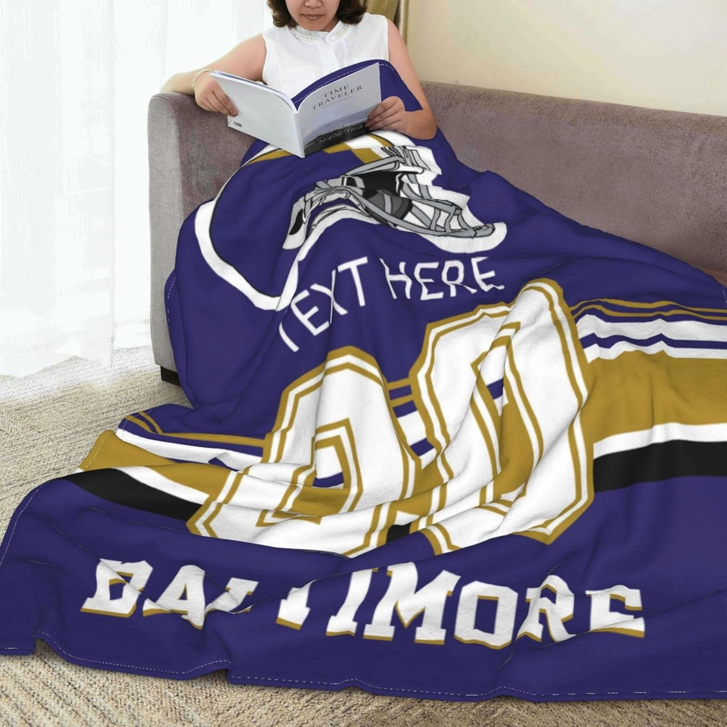 Custom Baltimore Throw Blanket for Football Fans Personalized Football Style Blanket Customized Any Name and Number Throw Blankets Gifts for Men Women