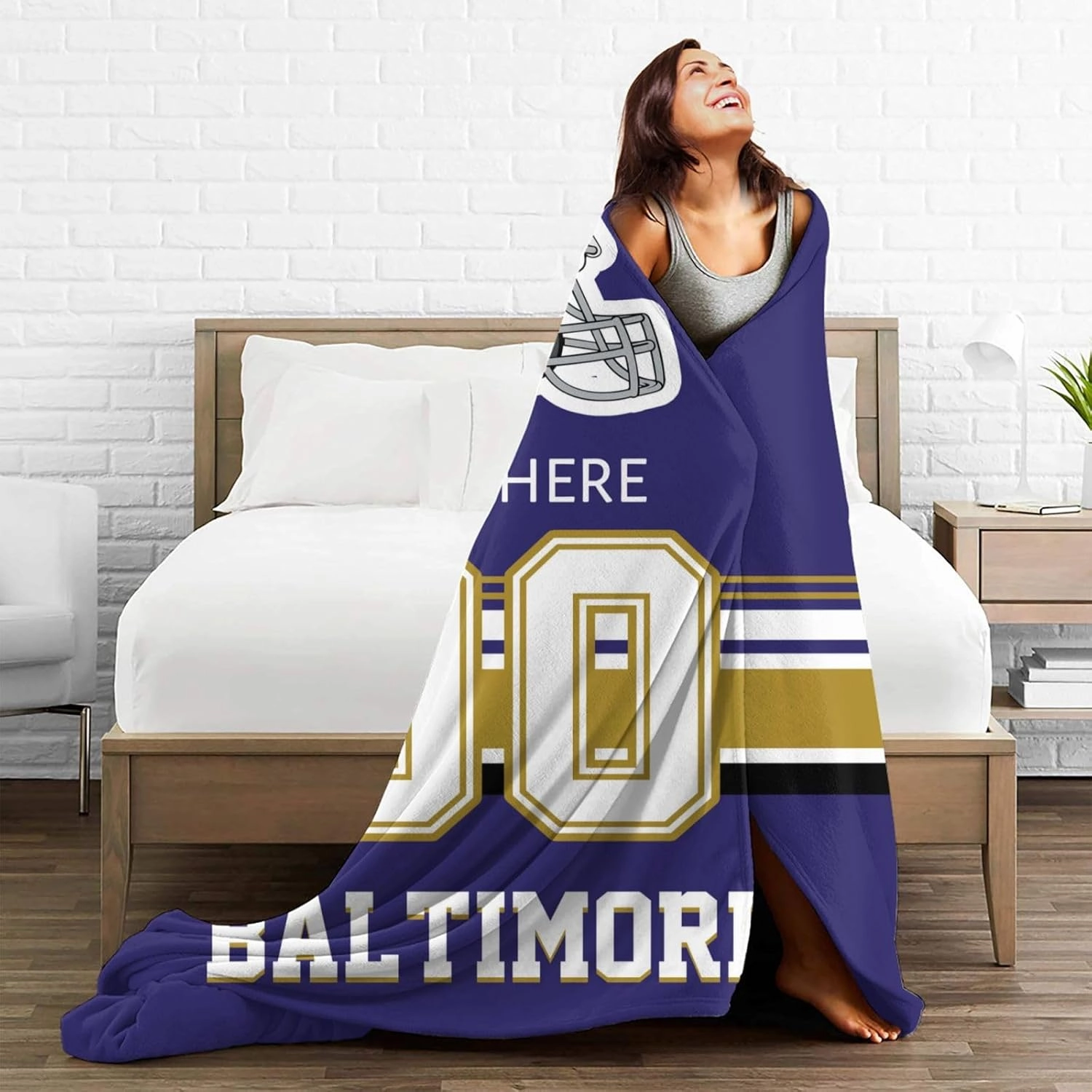 Custom Baltimore Throw Blanket for Football Fans Personalized Football Style Blanket Customized Any Name and Number Throw Blankets Gifts for Men Women