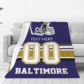 Custom Baltimore Throw Blanket for Football Fans Personalized Football Style Blanket Customized Any Name and Number Throw Blankets Gifts for Men Women