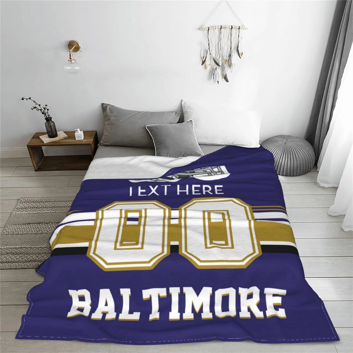 Custom Baltimore Throw Blanket for Football Fans Personalized Football Style Blanket Customized Any Name and Number Throw Blankets Gifts for Men Women