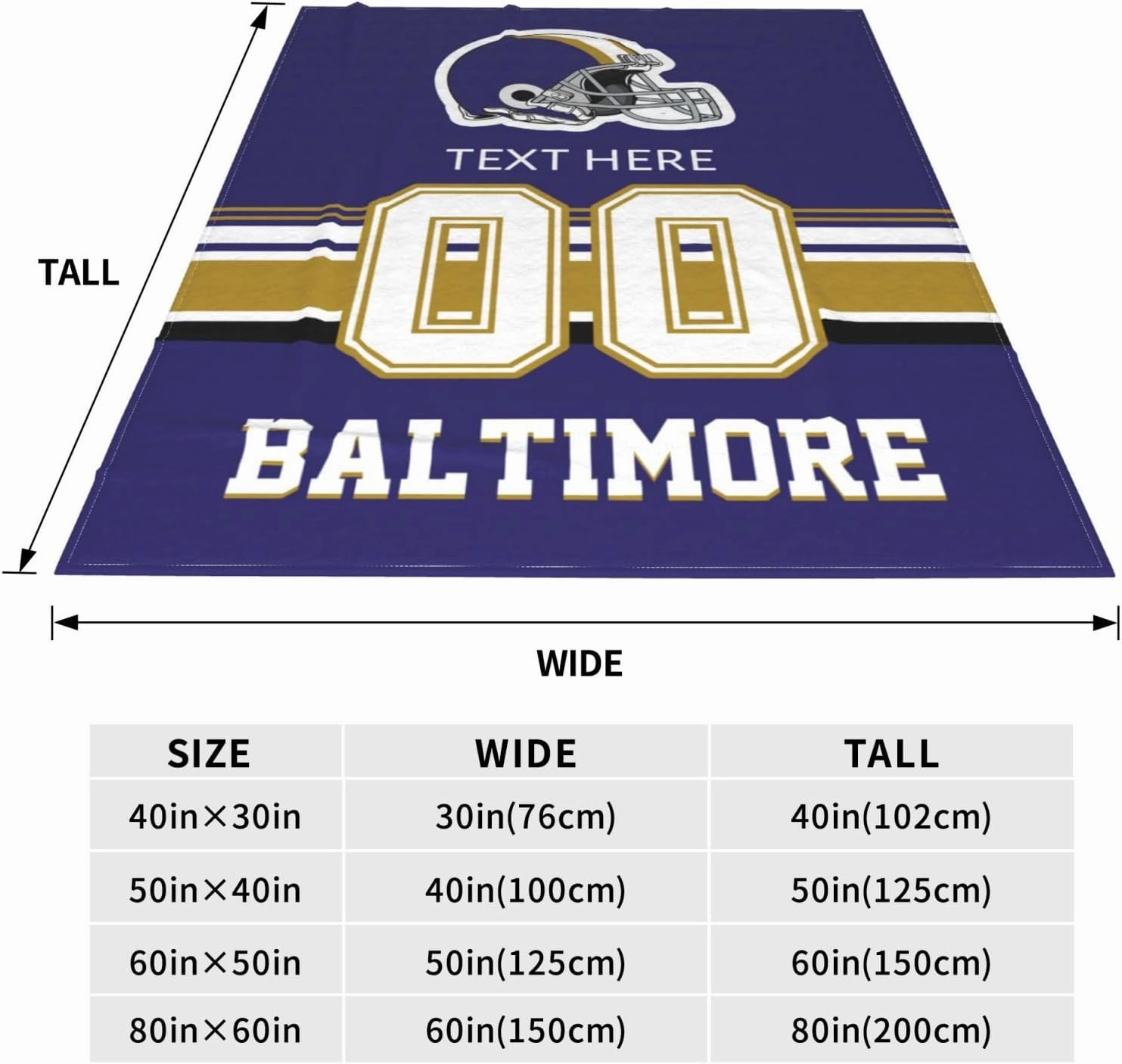 Custom Baltimore Throw Blanket for Football Fans Personalized Football Style Blanket Customized Any Name and Number Throw Blankets Gifts for Men Women