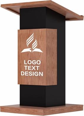 Customizable Logo & Text Podium Stand,Wood Lectern with Lockable Wheels,15MM Particle Board,Church Pulpit with Storage, Mic Stand Space,Wooden Podium for Seminars and Schools(Customized A)