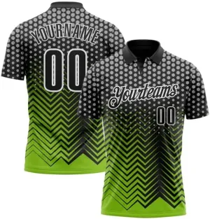 Customize Name, Short Sleeve Shirt, Black Kelly Green-Red 3D Bowling Abstract Grunge Art Performance