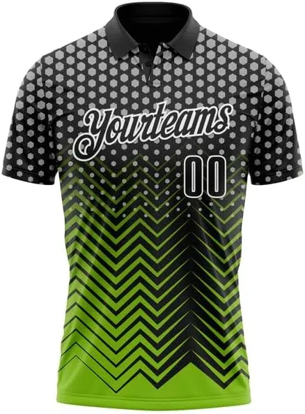 Customize Name, Short Sleeve Shirt, Black Kelly Green-Red 3D Bowling Abstract Grunge Art Performance