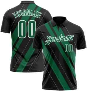 Customize Name,Custom Jersey, Polo Sport, Black Bay Orange-Neon Green 3D Bowling Geometric Shape Polo