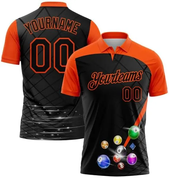 Customize Name,Custom Jersey, Polo Sport, Black Hot Pink 3D Pattern Design Billiards Performance Polo