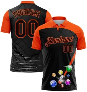 Customize Name,Custom Jersey, Polo Sport, Black Hot Pink 3D Pattern Design Billiards Performance Polo
