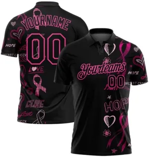 Customize Name,Custom Jersey, Polo Sport, Black Pink 3D Pink Ribbon Breast Cancer Awareness Month Women