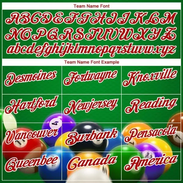 Customize Name,Custom Jersey, Polo Sport, Green Red-White 3D Pattern Design Flame Billiards 8 Ball Polo