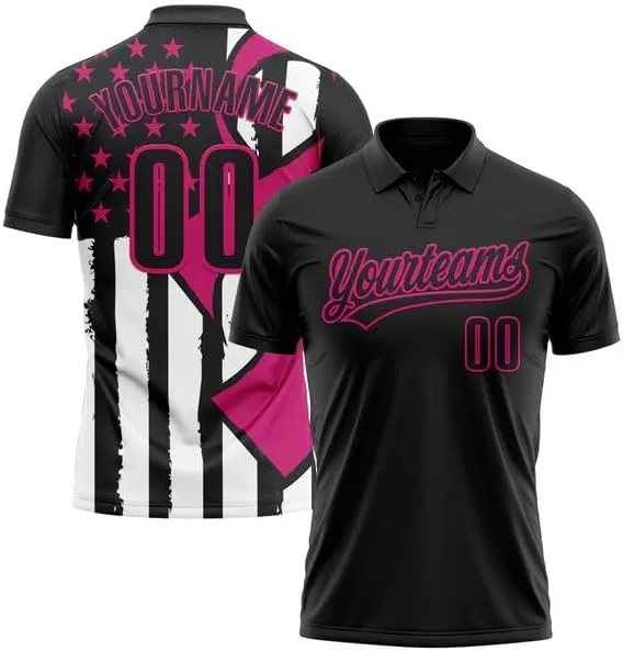 Customize Name,Custom Jersey, Polo Sport, White Pink 3D Pink Ribbon Breast Cancer Awareness Month Women