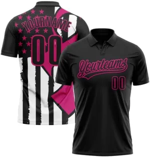 Customize Name,Custom Jersey, Polo Sport, White Pink 3D Pink Ribbon Breast Cancer Awareness Month Women