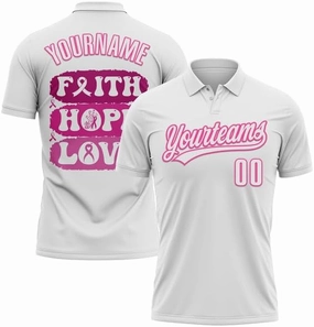 Customize Name,Custom Jersey, Polo Sport, White Pink 3D Pink Ribbon Breast Cancer Awareness Month Women