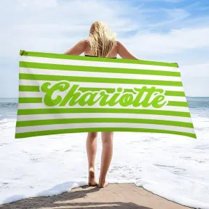 Customized Lime Green And White Initial Beach Towels for Girl Toddler Boy Gift Personalized Lime Green And White Bath Towels Designer Microfiber Striped Swimming Towel for His And Hers Summer Gifts Sa