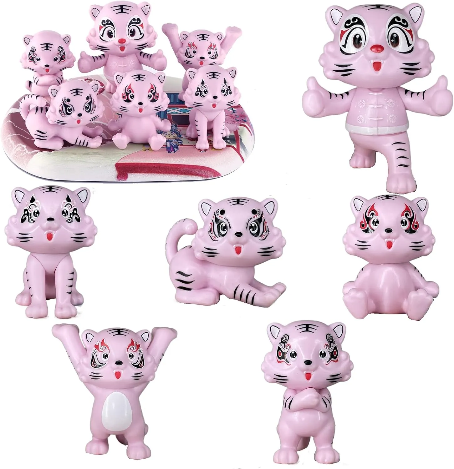 Cute Animal Toys, Tiger Toys,Realistic Safari Animal Figures,Plastic Tiger Figures 6Ps with Tray for Kids (Pink)