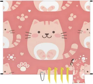 Cute Cat Beach Blanket, Sandproof Beach Mat, 68 x 59 Waterproof Quick Drying Sand Free Mat with 4 x Ground Spikes for Outdoor Travel Camping Hiking, Cat Paw Print