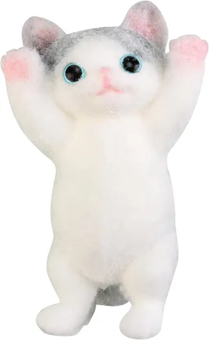 Cute Cat DIY Squishy Toy,Cat Squishies Stress Ball,Cats Squeeze Toys,Simulation Cats Doll Toys Cute Kitty Toys,8 Inch Squeeze Toy(White Gray)