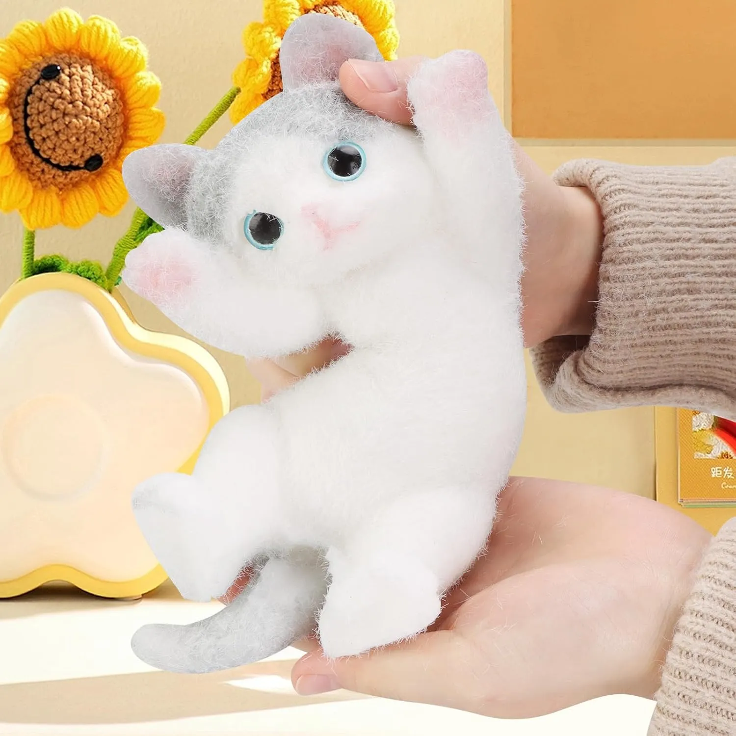Cute Cat DIY Squishy Toy,Cat Squishies Stress Ball,Cats Squeeze Toys,Simulation Cats Doll Toys Cute Kitty Toys,8 Inch Squeeze Toy(White Gray)
