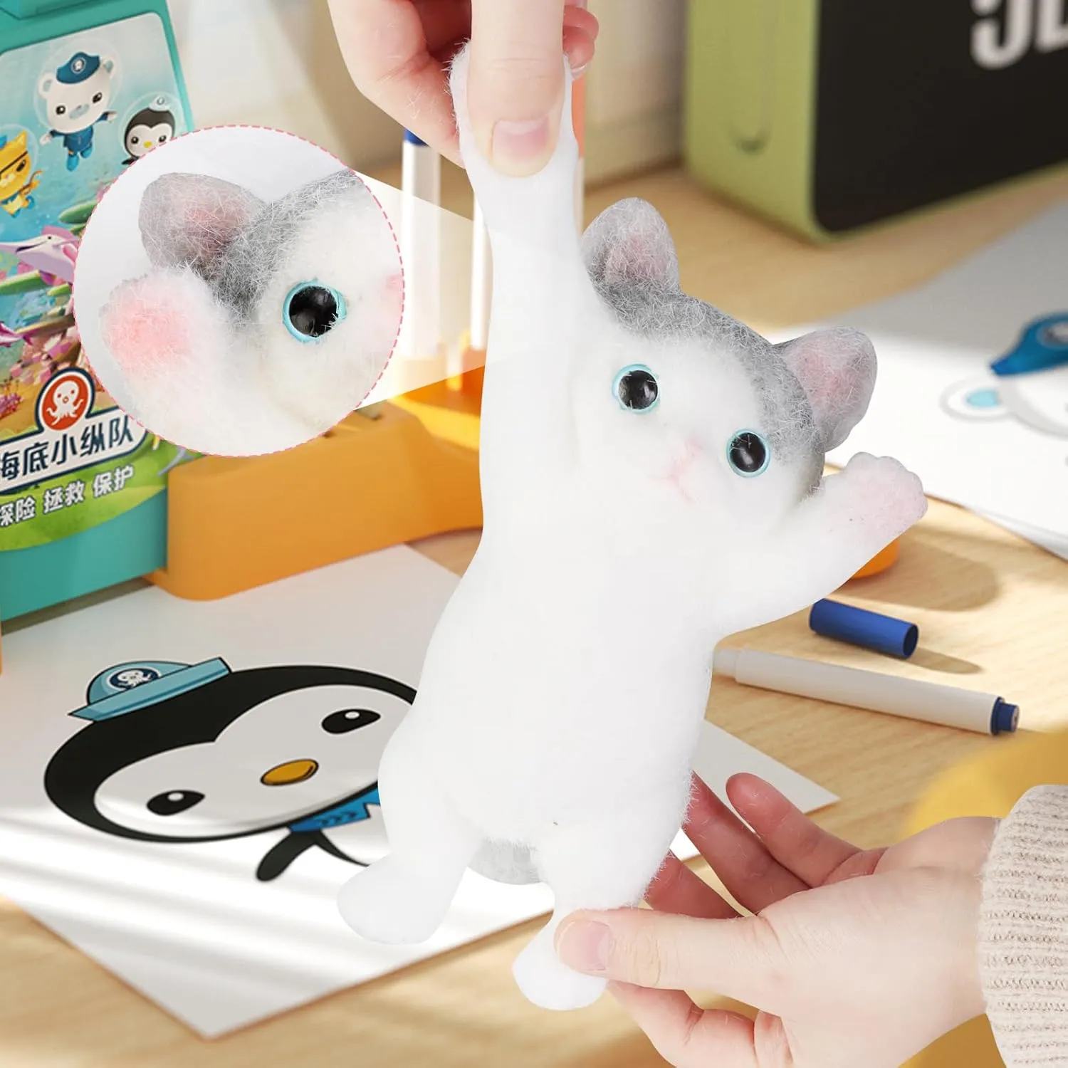 Cute Cat DIY Squishy Toy,Cat Squishies Stress Ball,Cats Squeeze Toys,Simulation Cats Doll Toys Cute Kitty Toys,8 Inch Squeeze Toy(White Gray)