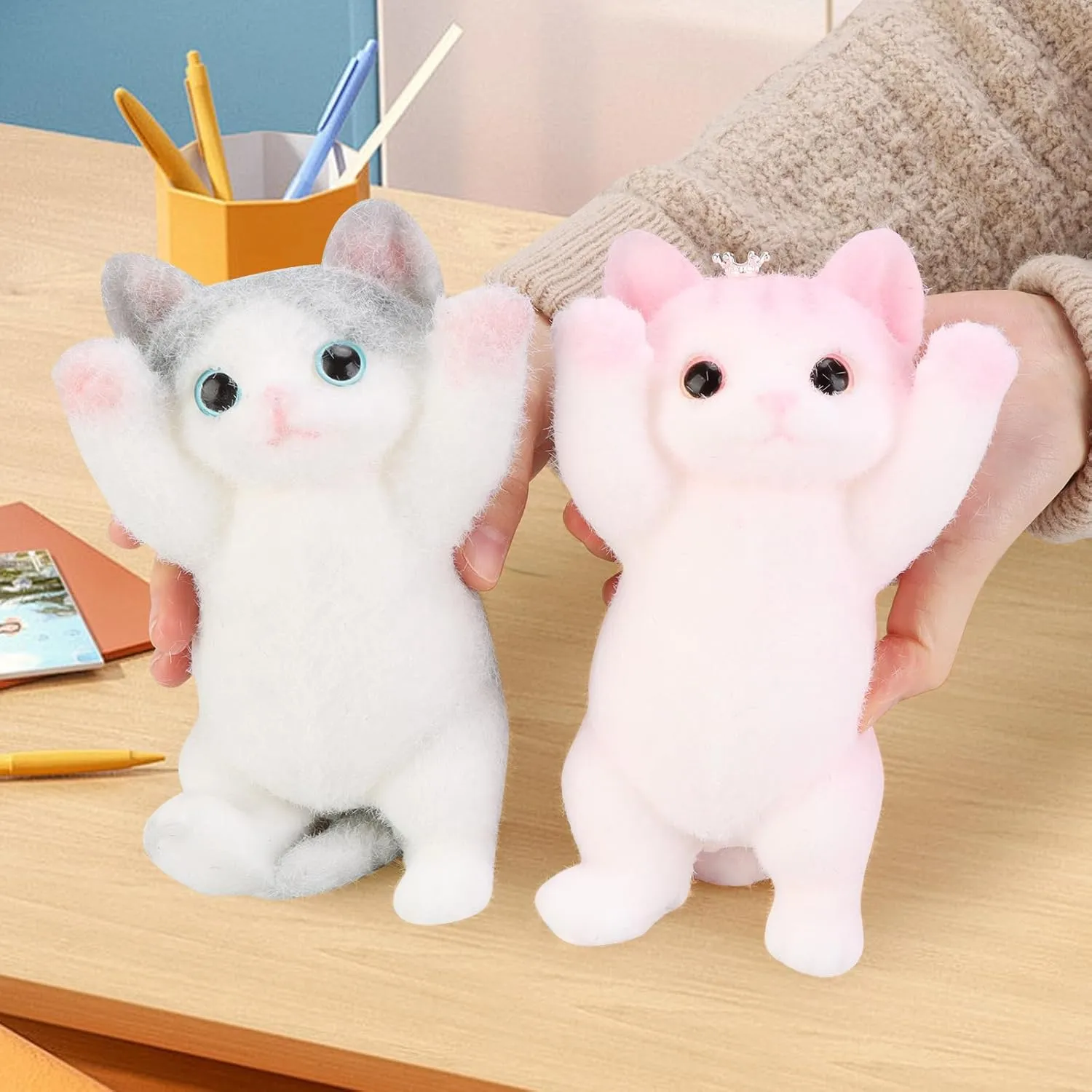 Cute Cat DIY Squishy Toy,Cat Squishies Stress Ball,Cats Squeeze Toys,Simulation Cats Doll Toys Cute Kitty Toys,8 Inch Squeeze Toy(White Gray)