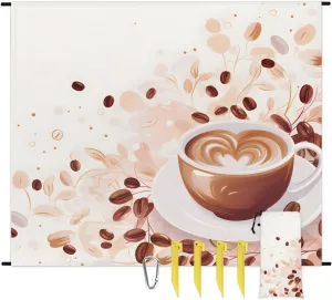 Cute Coffee Beach Blanket, Sandproof Beach Mat, 68 x 59 Waterproof Quick Drying Sand Free Mat with 4 x Ground Spikes for Outdoor Travel Camping Hiking, Coffee