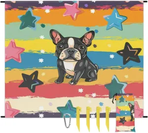Cute Dog Beach Blanket, Sandproof Beach Mat, Adults Waterproof Quick Drying Sand Free Mat with 4 x Ground Spikes for Outdoor Travel Camping Hiking, Puppy Cartoon Doggy