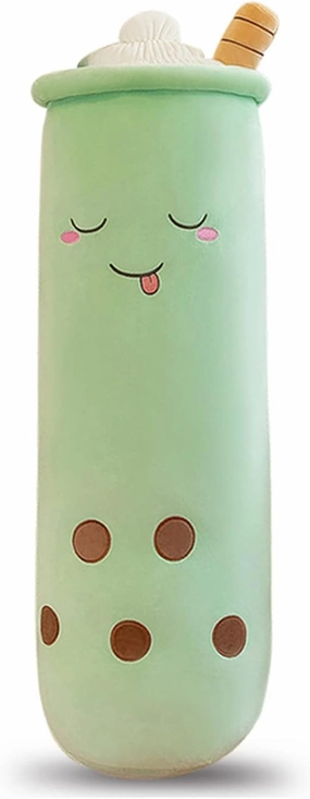Cute Plushies Plush Plushie Long Plush Pillow Bubble Tea Stuffed Animal Gift for Kids Adults (Long Green Closed Plush,43 Inch)