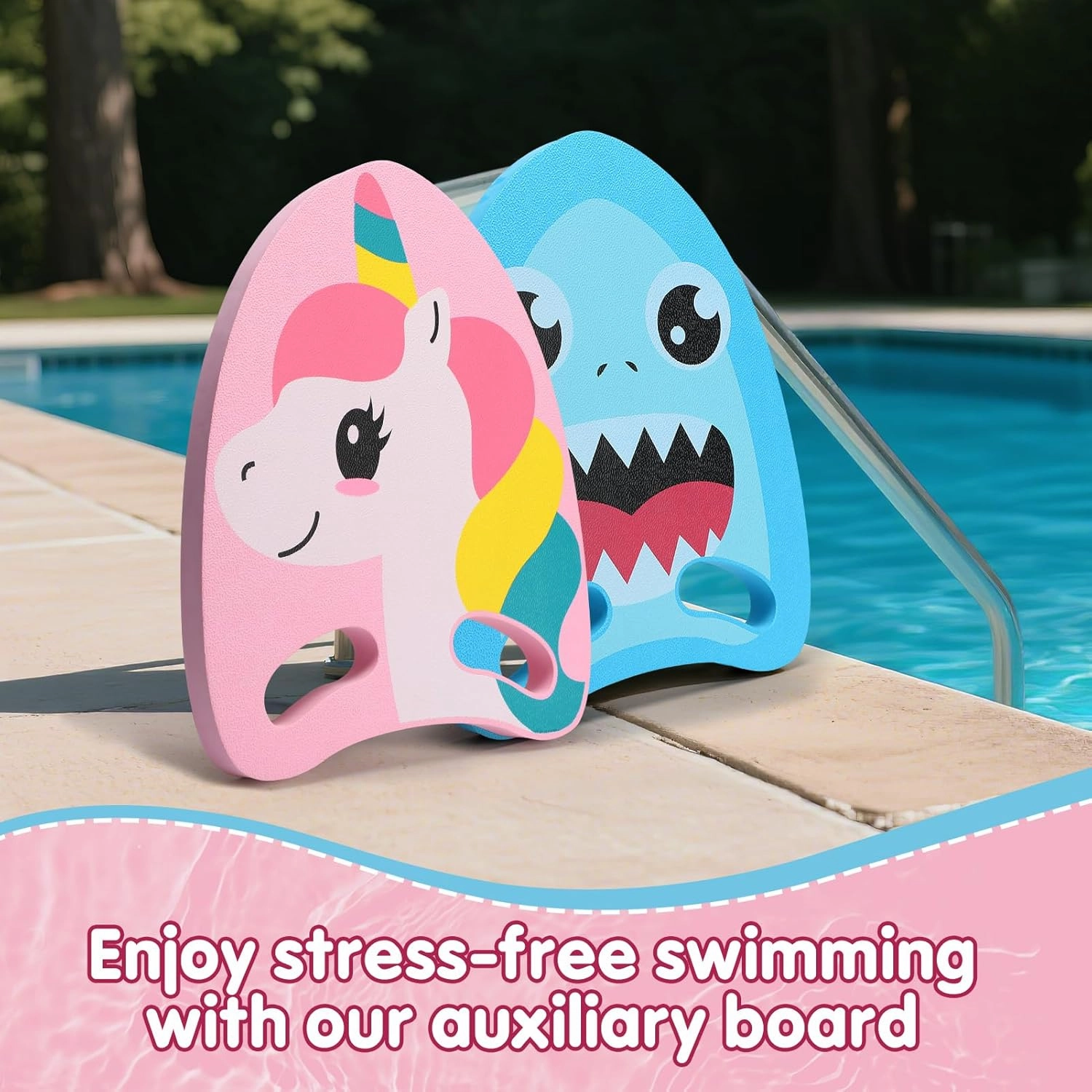 Cute Swimming Aid Kickboard - Swim Training Auxiliary Board, with Handrail Holes, for Beginners Children Practising Summer Pool Party