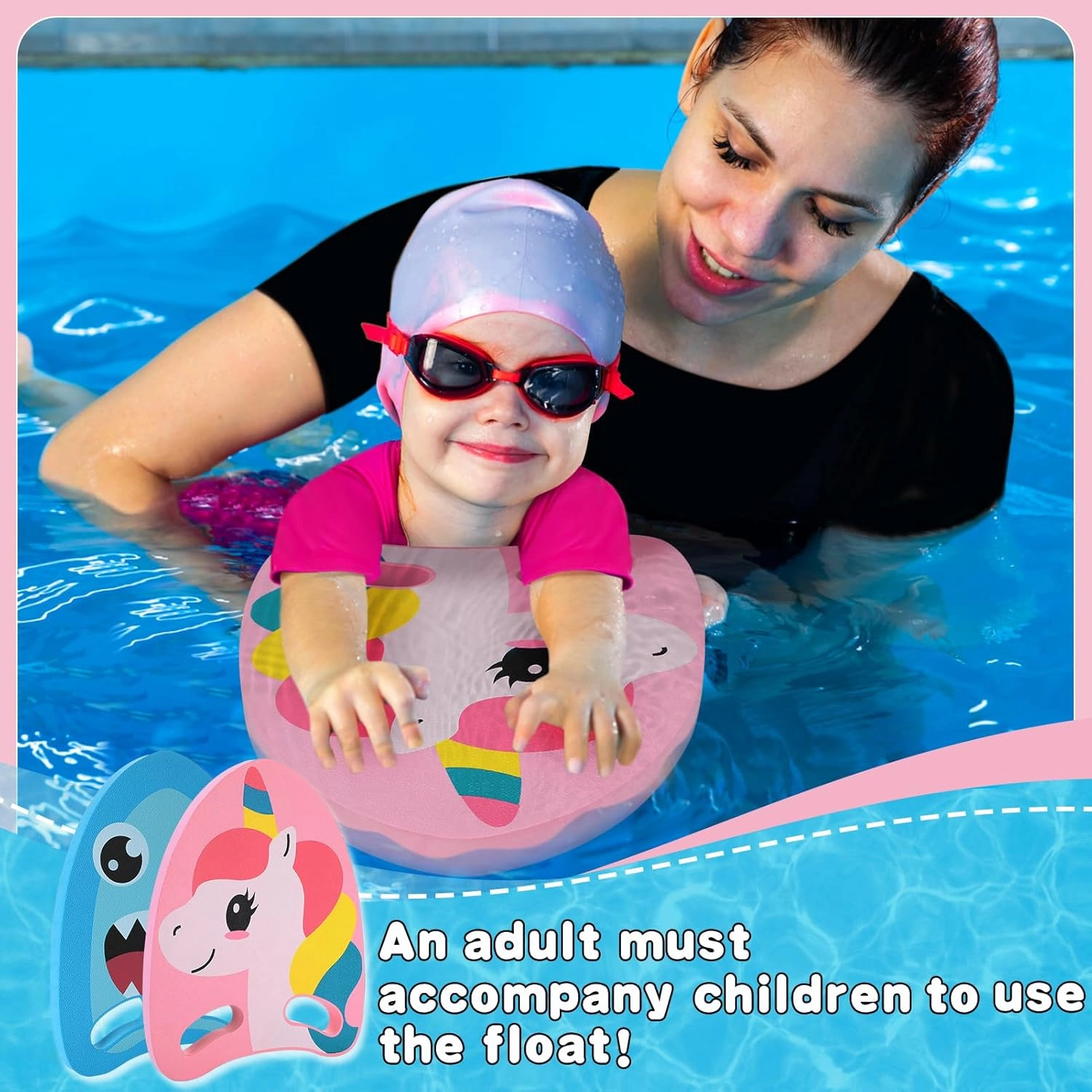Cute Swimming Aid Kickboard - Swim Training Auxiliary Board, with Handrail Holes, for Beginners Children Practising Summer Pool Party