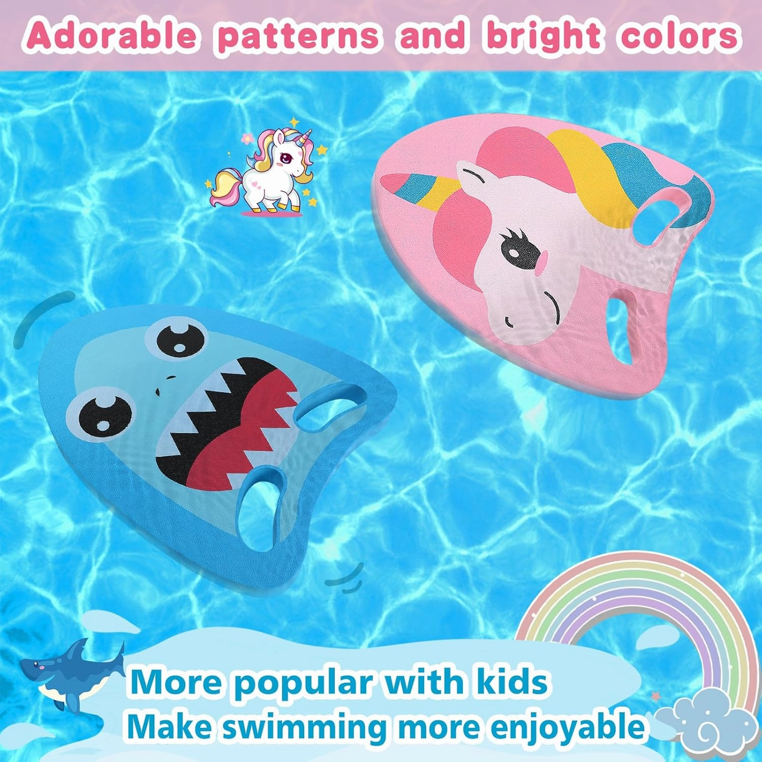 Cute Swimming Aid Kickboard - Swim Training Auxiliary Board, with Handrail Holes, for Beginners Children Practising Summer Pool Party