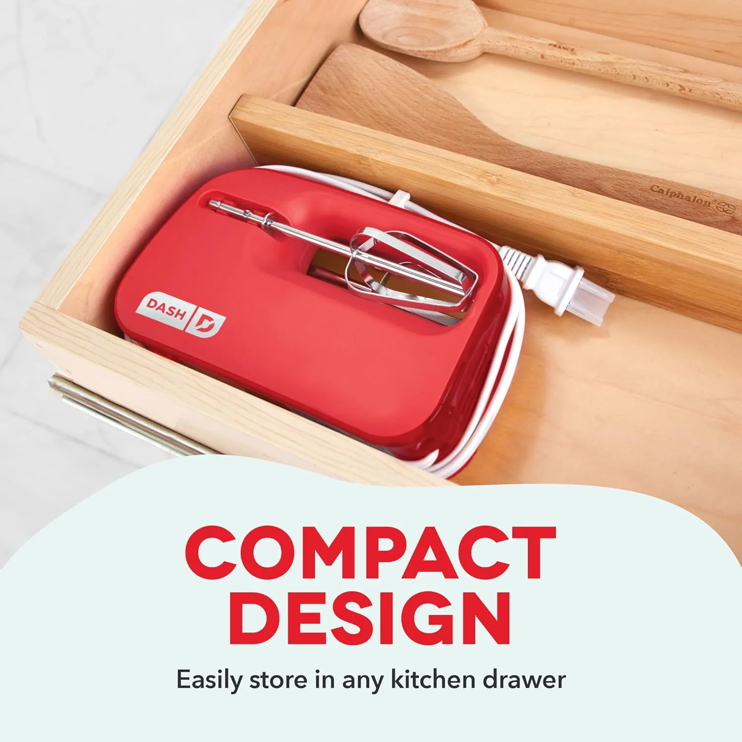 Dash SmartStore™ Compact Hand Mixer Electric for Whipping   Mixing Cookies, Brownies, Cakes, Dough, Batters, Meringues & More, 3 Speed, 150-Watt - Red
