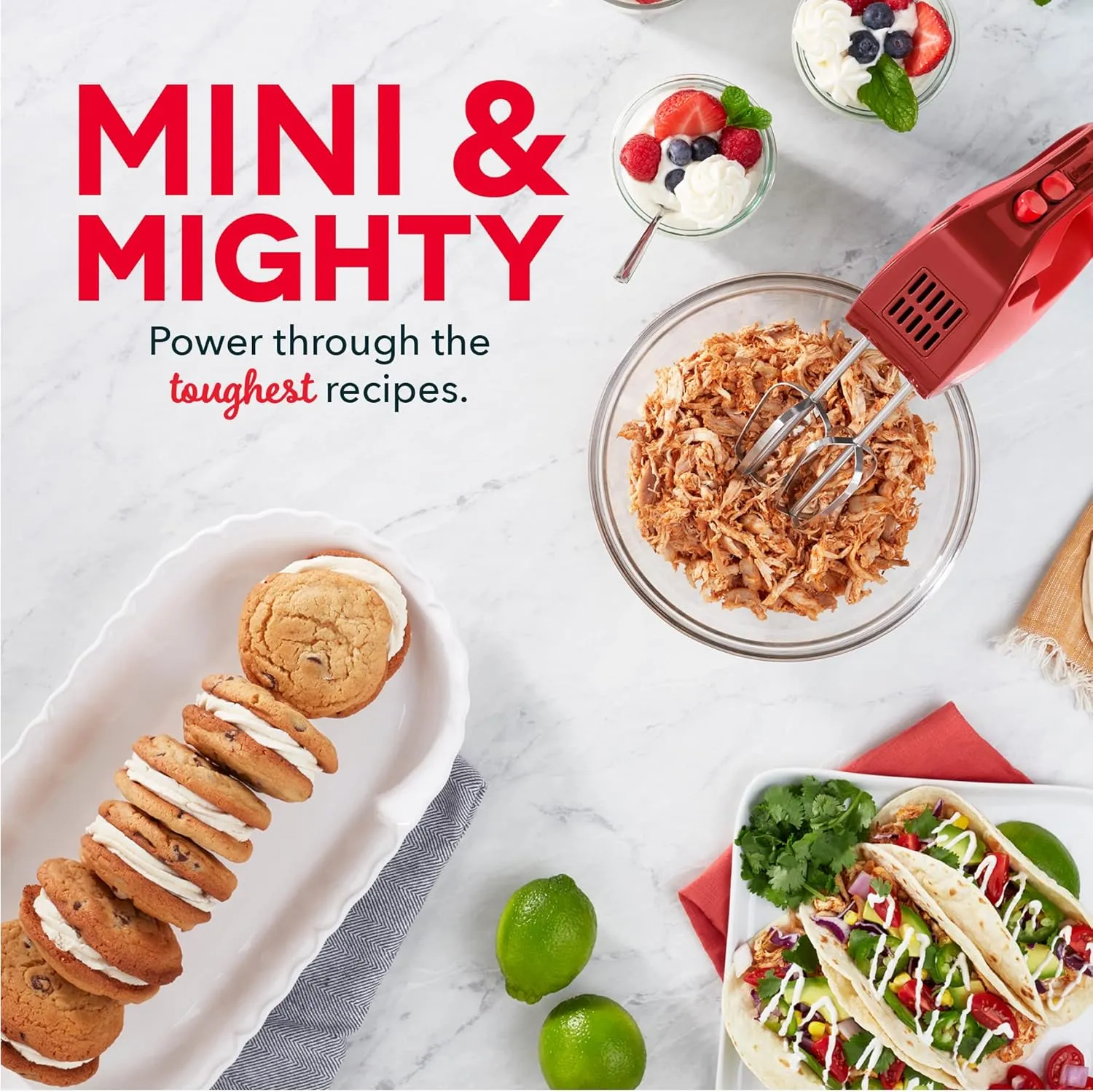 Dash SmartStore™ Compact Hand Mixer Electric for Whipping   Mixing Cookies, Brownies, Cakes, Dough, Batters, Meringues & More, 3 Speed, 150-Watt - Red