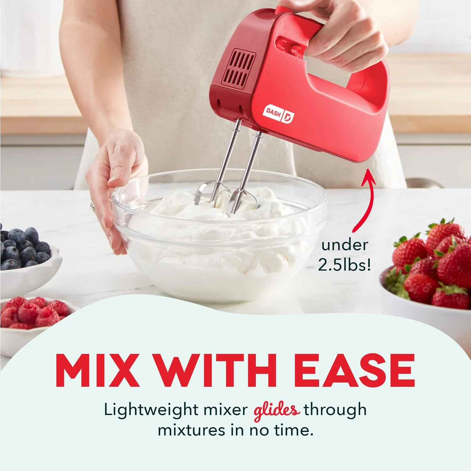Dash SmartStore™ Compact Hand Mixer Electric for Whipping   Mixing Cookies, Brownies, Cakes, Dough, Batters, Meringues & More, 3 Speed, 150-Watt - Red