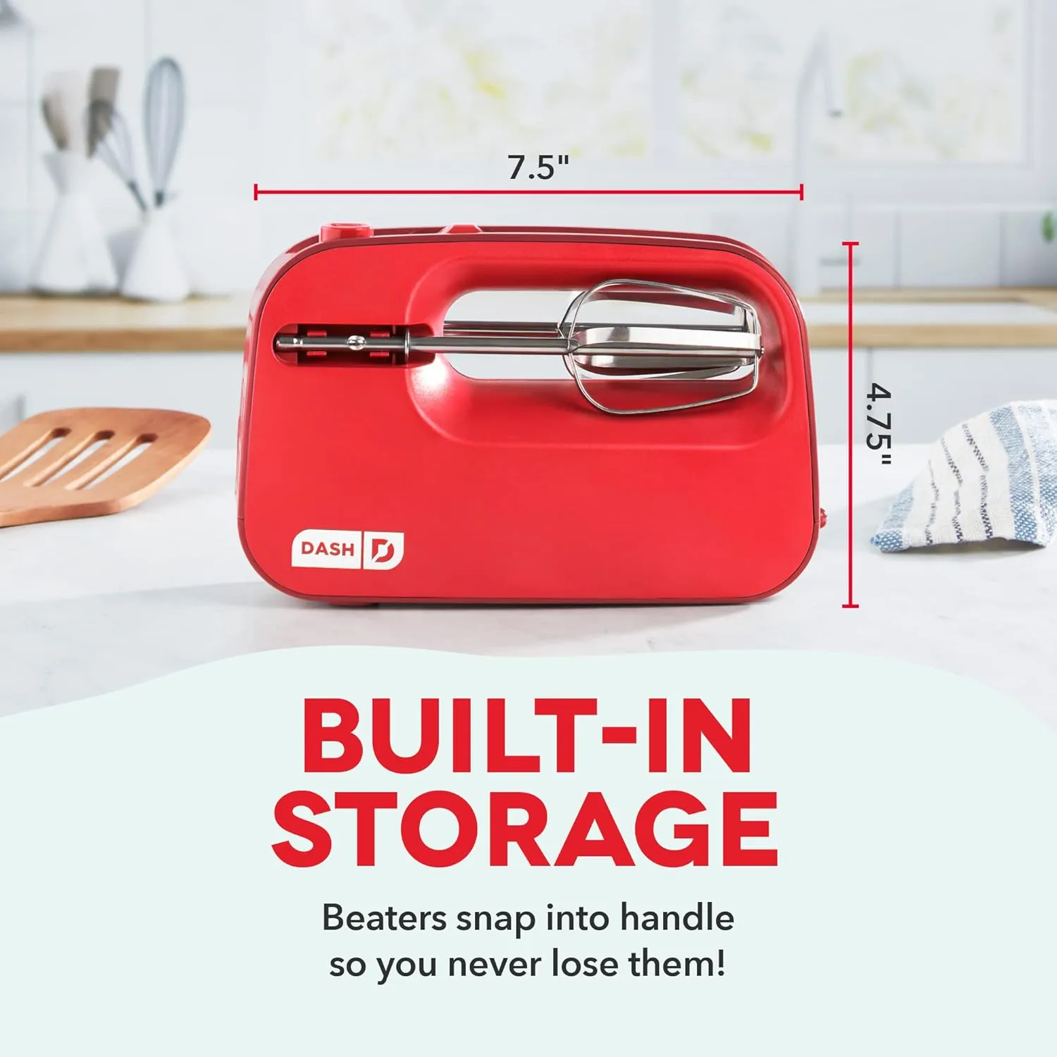 Dash SmartStore™ Compact Hand Mixer Electric for Whipping   Mixing Cookies, Brownies, Cakes, Dough, Batters, Meringues & More, 3 Speed, 150-Watt - Red