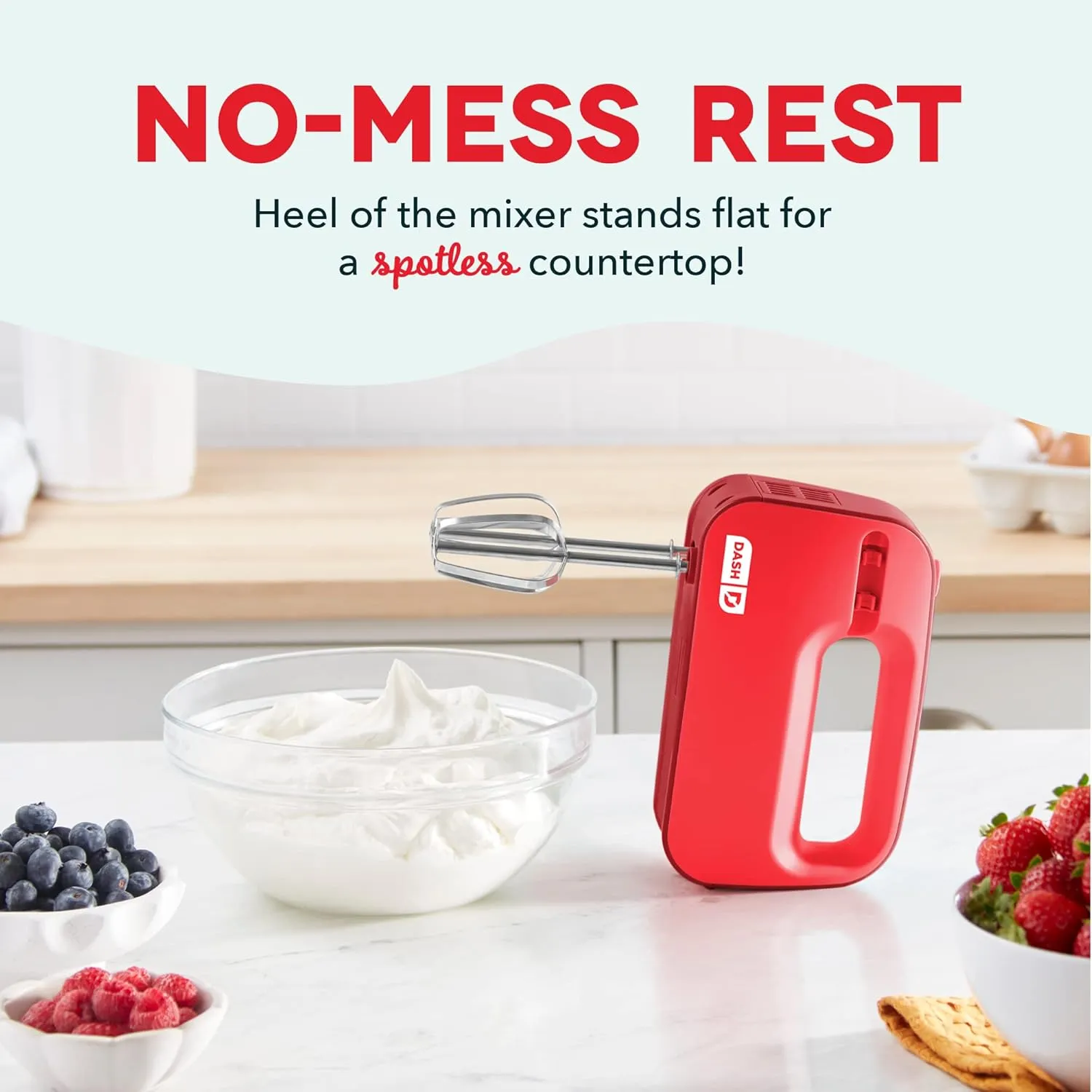 Dash SmartStore™ Compact Hand Mixer Electric for Whipping   Mixing Cookies, Brownies, Cakes, Dough, Batters, Meringues & More, 3 Speed, 150-Watt - Red