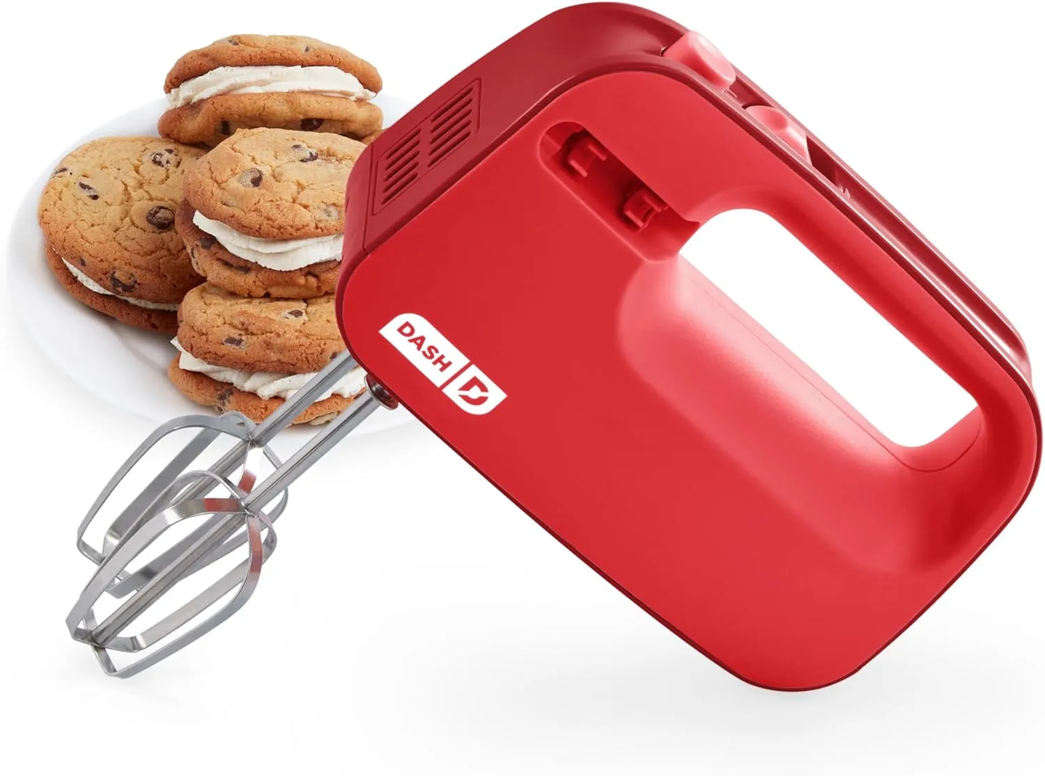 Dash SmartStore™ Compact Hand Mixer Electric for Whipping   Mixing Cookies, Brownies, Cakes, Dough, Batters, Meringues & More, 3 Speed, 150-Watt - Red